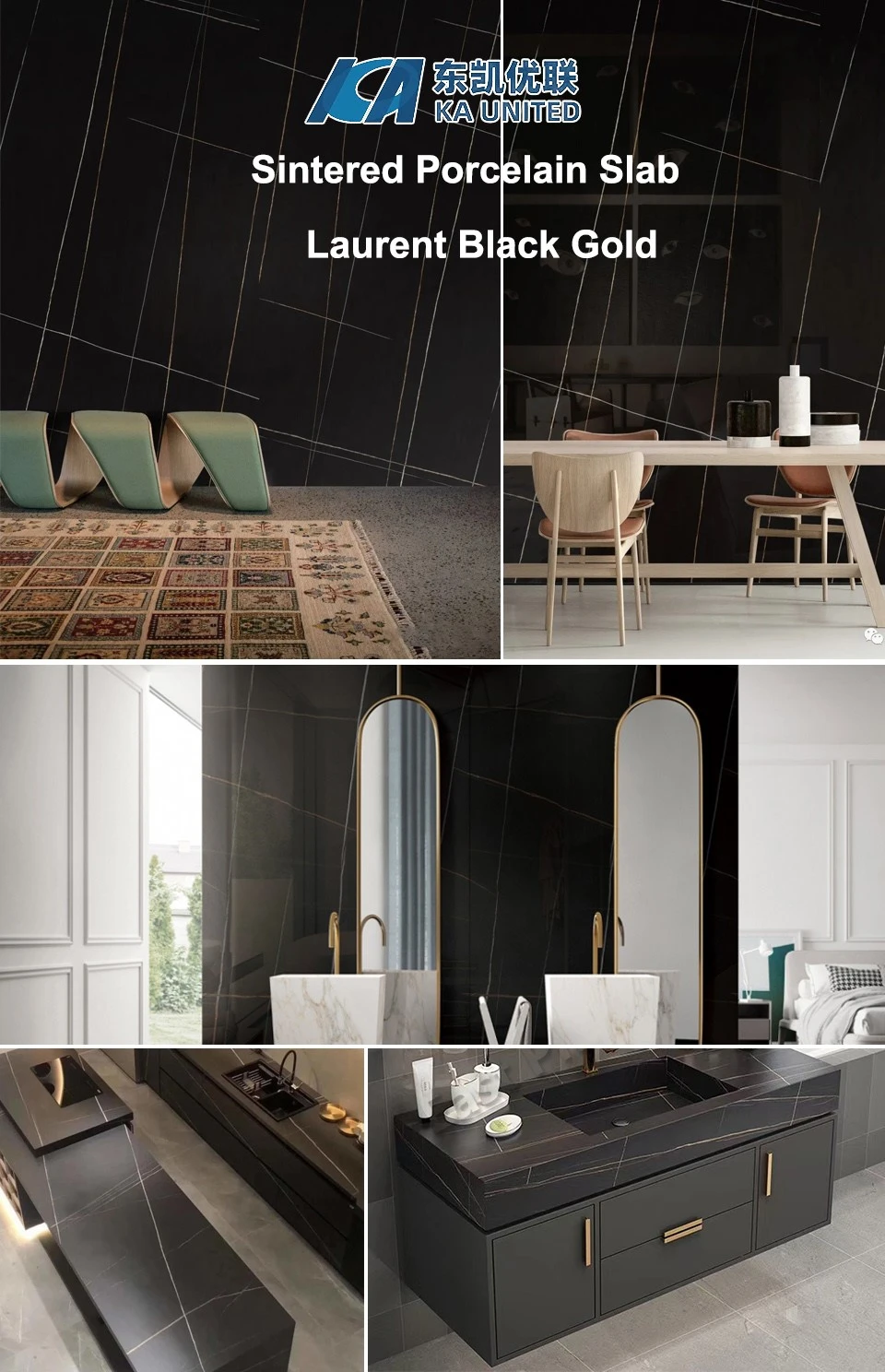 Laurent Black Gold Sintered Stone Projects