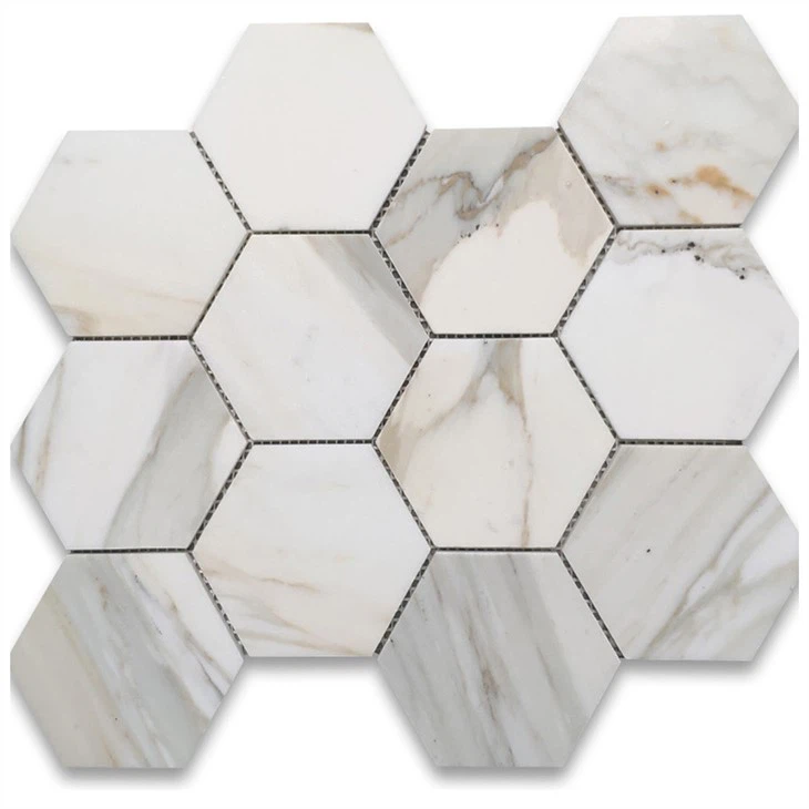 calacatta marble hexagon mosaic tiles