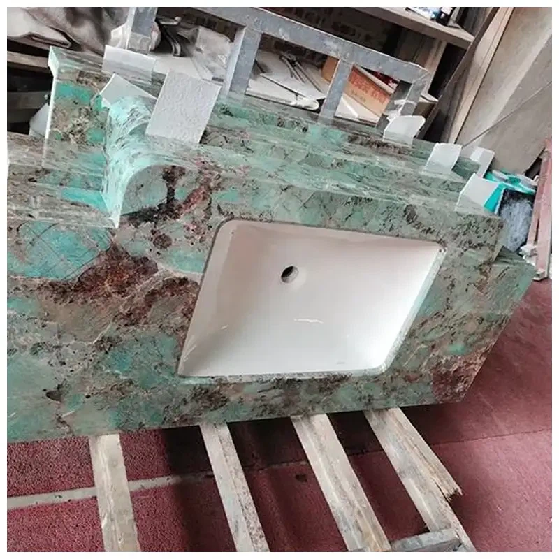 Green Amazonite Quartzite Rectangle Sink Bathroom Vanity Tops