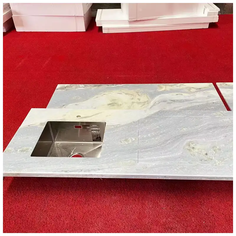 Calcite Blue Marble Kitchen Countertops With Rectangle Sinks