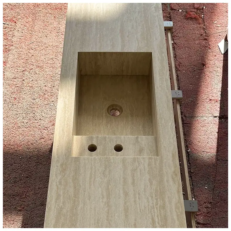 Floating Beige Travertine Vanity Sinks
